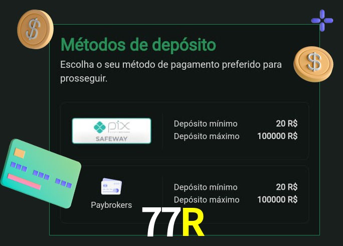 O cassino 77R oferece uma grande variedade de métodos de pagamento